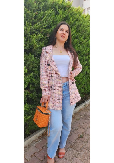Desenli Blazer Ceket Fuşya