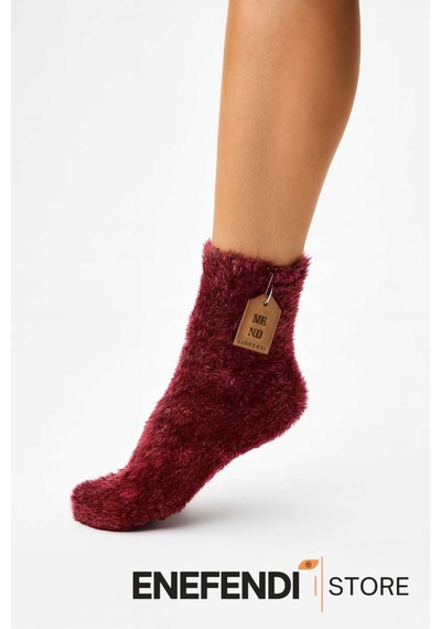 Nf Nd Enefendi 2 Çift Termal Kışlık Peluş Unisex Çorap - Dikişsiz Tüylü Ev Ve Parti Çorabı Kırmızı-siyah 36-41 Renkli