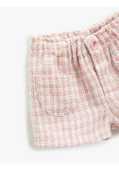 Koton Tüvit Mini Şort Cepli Beli Lasikli Pembe Ekose 3smg40001aw Pembe Ekoseli