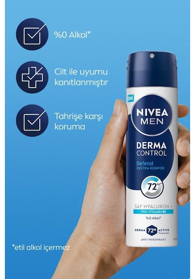 Men Erkek Sprey Deodorant Derma Control Defend 150ml,hyaluron,pro Vitamin B5,72 Saat perspirant