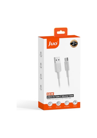 Juo JCBS661-W 66W Usb-a To Usb Type-c Silikon Hızlı Şarj Ve Data Kablosu Beyaz 1 Metre