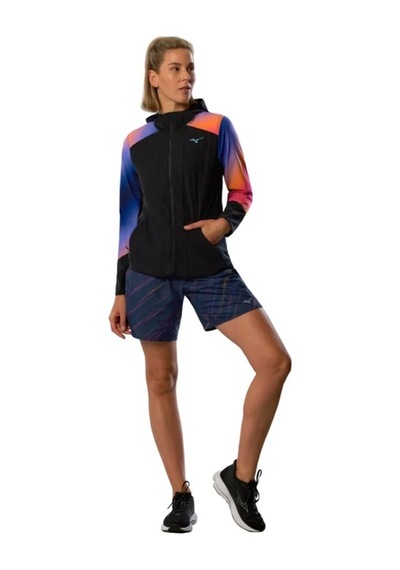 Mizuno Active Alpha Kadın Kapüşonlu Yağmurluk Siyah / Çok Renkli Çok Renkli