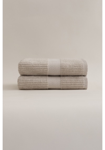 Ivory Bej Fitilli Mikro Fiber %100 Pamuk 2li Banyo Havlusu Seti 5 Bej