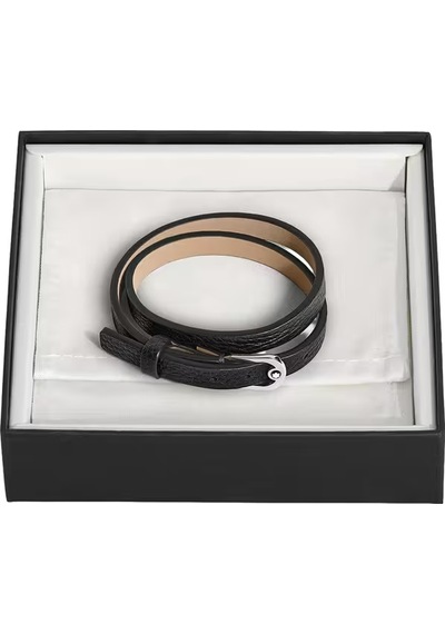 Montblanc Grain Deri At Nalı Tokalı Bileklik 136938 Siyah