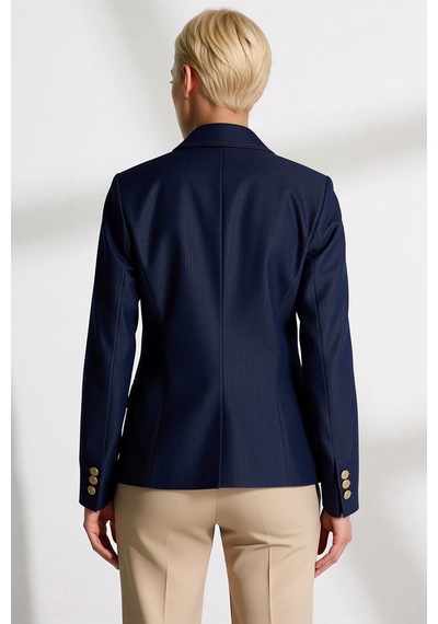 Benerly Kadın %100 Pamuk Ceket Yaka Standart Kol Fitted Kalıp Blazer Ceke Koyu Mavi