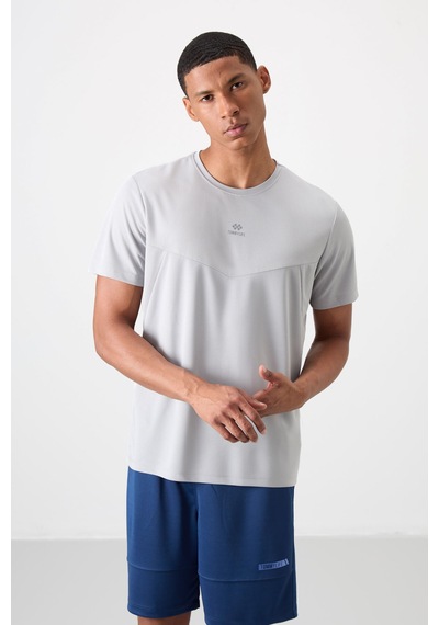 Tommy Life Gri Polyester Nefes Alan Dokulu İnce Esnek Standart Fit Erkek Performans T-shirt - 88391 Gri