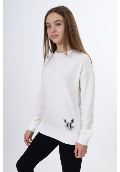 Toontoy Kids Toontoy Kız Çocuk Baskılı Sweatshirt Ekru