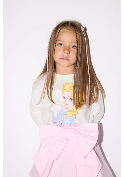 Defacto Kız Bebek Frozen Bisiklet Yaka Uzun Kollu Tişört F4975a525auer105 Ekru