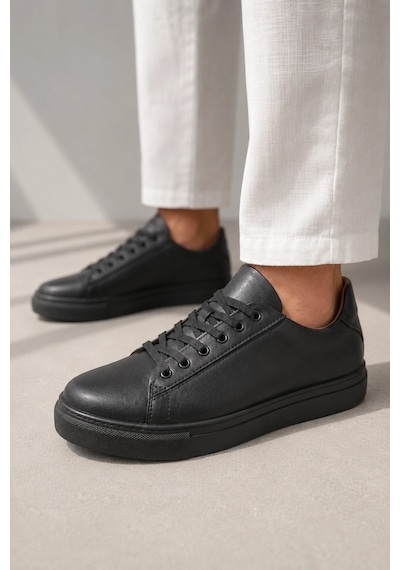 Mevese Austin Bağcıklı Cilt Erkek Günlük Sneaker Ayakkabı - Siyah