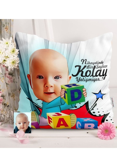 Kişiye Özel Bebek Karikatürlü Saten Yastık - 4
