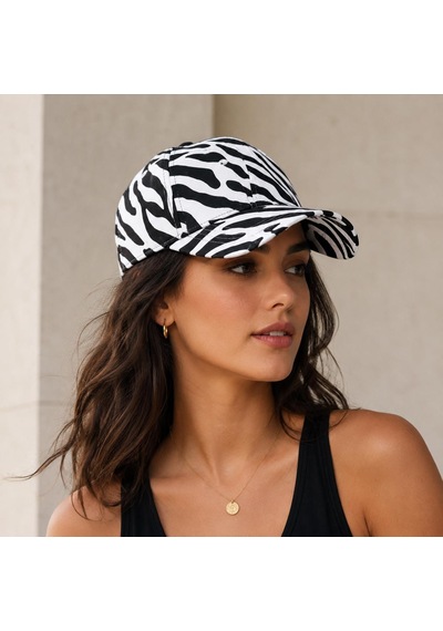 Valkyrie Zebra Desenli Kadın Şapka Ayarlanabilir Baseball Cap Siyah Beyaz Spor Günlük Şapka Siyah - Beyaz