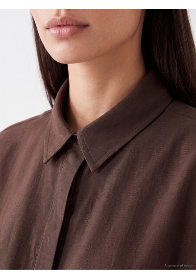 Lcw Everyday Kahverengi Bağcıklı Oversize Kadın Gömlek
