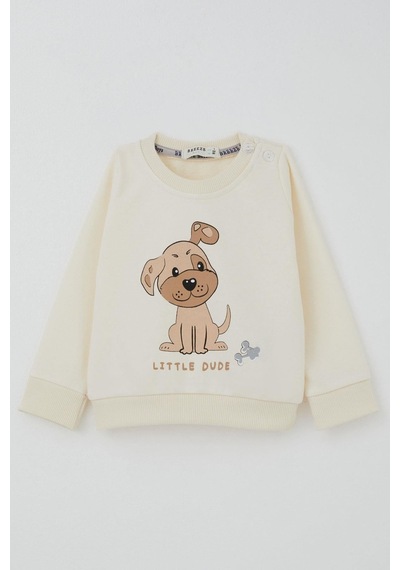 Breeze Erkek Bebek Eşofman Takımı Sevimli Köpekçik Baskılı 6 Ay-2 Yaş, Krem Krem