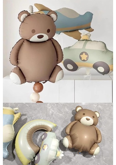 Retro Folyo Balon 4 Lü Set Uçak, Araba, Gökkuşağı Ve Ayıcık Diğer