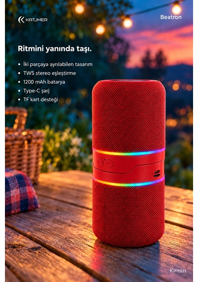 Spbtrn-001 Beatron Manyetik Ayrılabilir Bluetooth 5.4 Hoparlör 2 5 W, Tws, Tf Kart, Işıklı Kırmızı