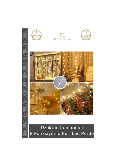 Led 8 Fonksiyonlu Günışığı Kumandalı Dekoratif Aydınlatma Şık Perde Peri Led 3 Mt X 3 Mt - 1 Adet Çok Renkli
