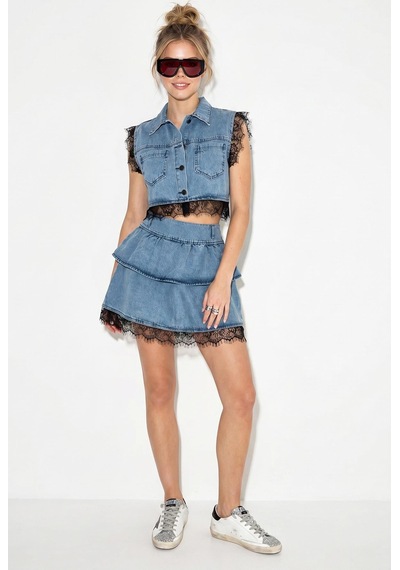 Shade Kadın Dantel Detaylı Crop Denim Yelek Katlı Mini Denim Etek Alt-üst Takım 8218 60286244 - Mavi Shade Kadın Dantel Detaylı Crop Denim Yelek Katlı Mini Denim Etek Alt-üst Takım 8218 60286244 - Mavi