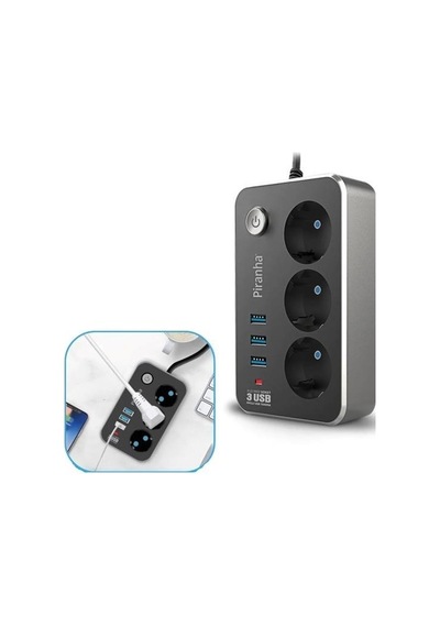Büro Ev Ofis Yazlık İçin 2mt Uzatma Kablolu 2500w 10a 3priz 3usb 2,1a Grup Priz