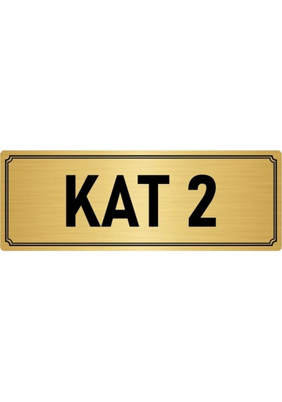 Metal Yönlendirme Levhası, Departman Kapı İsimliği Kat 2 10x20 cm Altın Renk