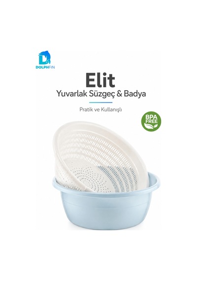 Elit Yuvarlak Süzgeç Ve Badya Seti Bpa Free Beyaz - Mavi
