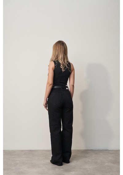 Rabia Çelik Kadın Siyah Straight Fit Marka Model Jean Pantolon Siyah Siyah