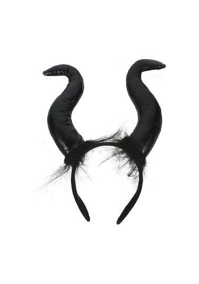 Cadılar Bayramı Malefis Maleficent Boynuzlu Taç 120 Cm Yakalı Pelerin Halloween Kostüm Seti