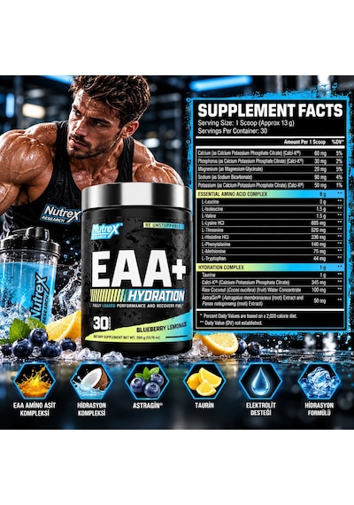 Nutrex Research Eaa Hydration Essential Amino Acid Complex 390 G - Blueberry Lemonade