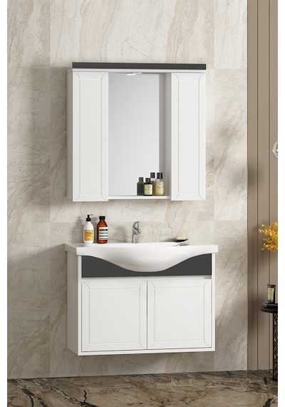 Lilyum 80 Cm Beyaz-antrasit Gri Mdf Pk-109 Banyo Dolabı Takımı Beyaz - Antrasit Lilyum 80 Cm Beyaz-antrasit Gri Mdf Pk-109 Banyo Dolabı Takımı Beyaz - Antrasit