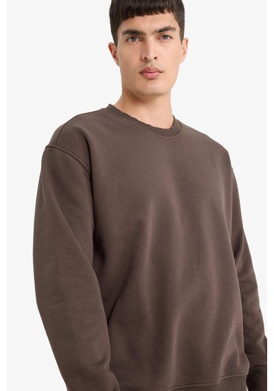Defacto Relax Fit Bisiklet Yaka Kalın İçi Yumuşak Tüylü Basic Düz Sweatshirt T5139az25aubn581 Kahve
