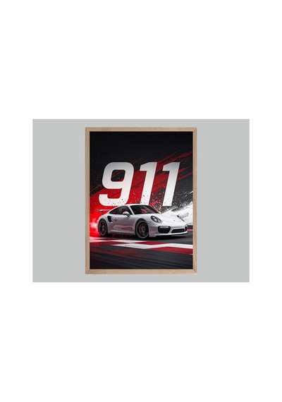 Porsche Doğal Ahşap Çerçeveli Tek Parça Dekoratif Tablo Çok Renkli - 819005407 Çok Renkli