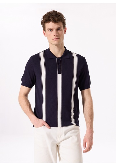Fabrika Comfort Lacivert Erkek Polo Regular Fit Çizgili Kazak Fc5sm-kzk 2762
