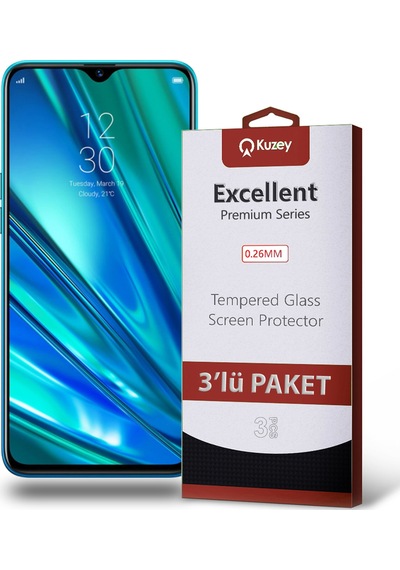 Realme 5 Pro ile Uyumlu Kırılmaz Temperli Ekran Koruyucu Cam Ekonomik 3'lü Paket