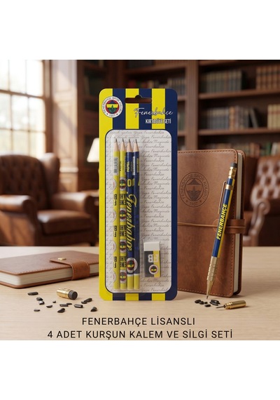 Bakgelal Fenerbahçe Lisanslı Kırtasiye Seti 4 Adet Kurşun Kalem Ve Silgi Taraftar Okul Seti - 9072906584558 Sarı - Lacivert