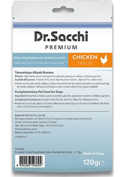 Dr.sacchi Premium Tavuk Sargılı Çift Renkli Sığır Derisi Burgu Çubuk Tahılsız Köpek Ödülü 5 10lu 120 Gr 109-30009.01
