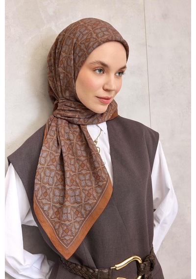 Silk Home Viskon Velora Eşarp Taba Yonca Desenli Tok Duruşlu 90x90 Çok Renkli