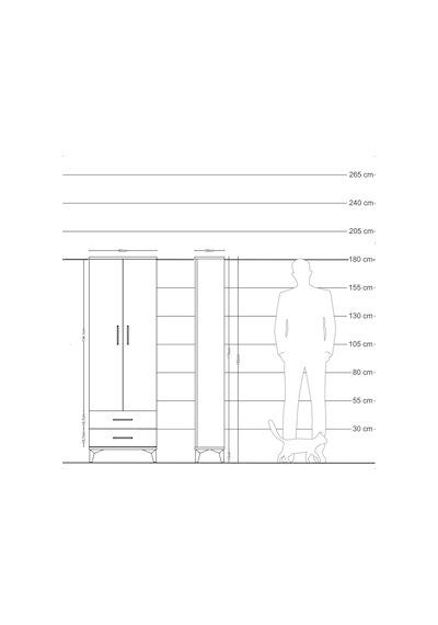 Arges Dolap 5 Raflı 2 Çekmeceli 2 Kapaklı 60x30x182 Çam-antrasit Çam