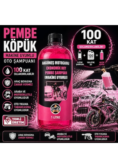 3 Adet Akgüneş Motogaraj 1lt Pembe Köpük Oto Şampuanı Konsantre 100 Kat