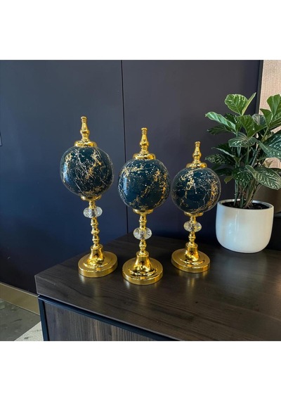 Sleep Nova Noir Gold Marble Üçlü Dekoratif Küre Seti Siyah Altın
