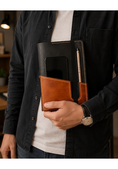 Bilikolik Hakiki Deri A5 Defter Kılıfı, El Yapımı, Telefon Cepli Ajanda Organizer, Defter Ve Kalem Dahil Koyu Kahve - Turuncu Bilikolik Hakiki Deri A5 Defter Kılıfı, El Yapımı, Telefon Cepli Ajanda Organizer, Defter Ve Kalem Dahil Koyu Kahve - Turuncu