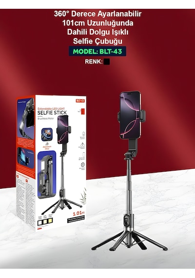 Uzaktan Kumandalı 101cm Led Işıklı Al Tripod Yapay Zeka Destekli Titreşim Engelli Gimbal