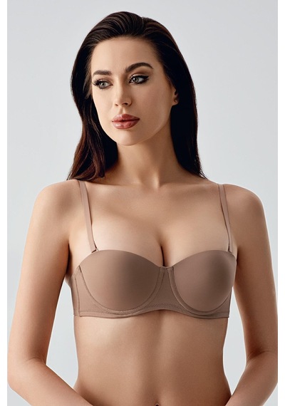 New Bra Kadın B Kap Desteksiz Çıkarılabilir Askılı Straplez Basic Sütyen Cappuccino 7050 Cappuccino