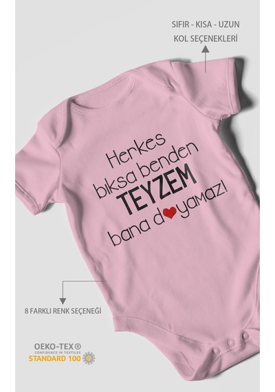 Herkes Bıksa Benden Teyzem Bana Doyamaz Baskılı Bebek Zıbını Çıtçıtlı Body %100 Pamuk Kısa Kol Koyu Pembe