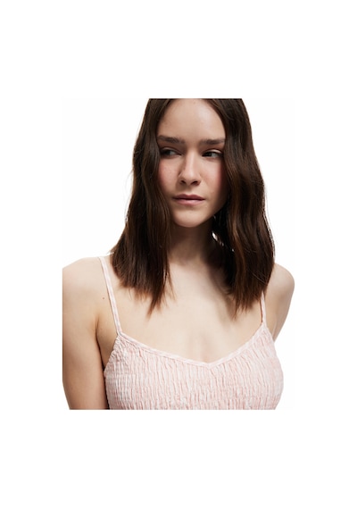 Koton Viskon Karışımlı Gipeli V Yaka Askılı Volanlı Crop Bluz Pembe Çizgili 5sal30042ıw