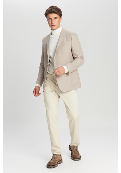 Erkek Bej Slim Fit Dar Kesim Mono Yaka Torba Cepli Blazer Ceket Bej