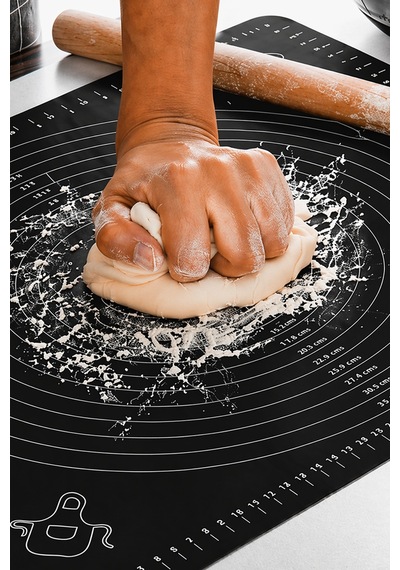Silikon Hamur Açma Yoğurma Matı Skalalı Kaymaz Yapışmaz Kolay Temizlenebilir 40x50 Cm Siyah