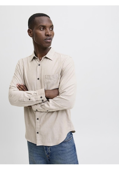 Jack & Jones Erkek Dügme Kapamali %100 Pamuk Gömlek - Classic - 12278416 Oatmeal