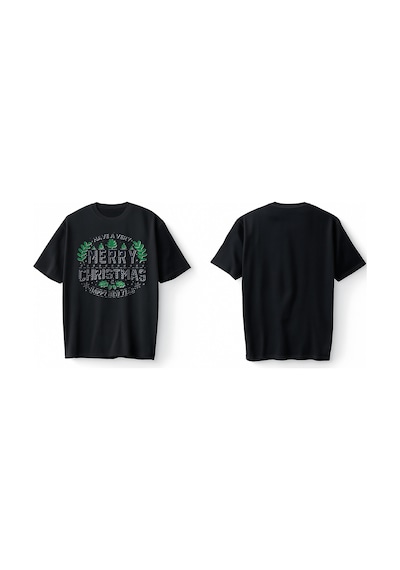 Bumeta Have A Very Merry Christmas Green Oversize Unisex Tişört T-shirt Siyah
