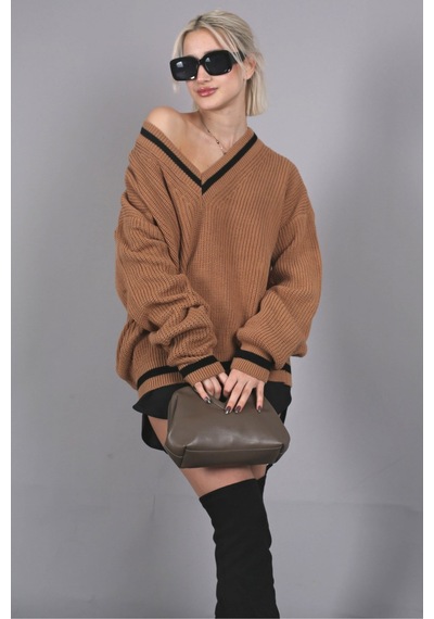 Madmext Camel V Yaka Triko Kazak Mg1373 Camel
