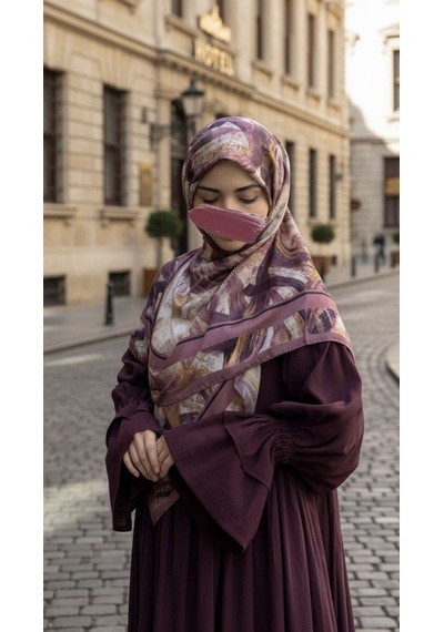 Qalortex Scarf Pamuklu Soft Fırça Desen Eşarp-gül Kurusu