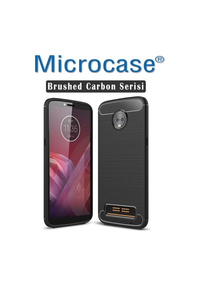 Motorola Moto Z3 Play Brushed Carbon Fiber Silikon Tpu Kılıf+Cam
